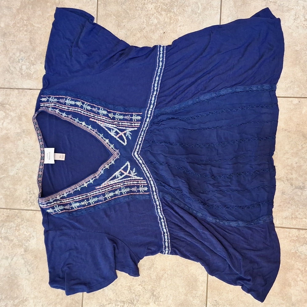Navy Peasant Style Blouse